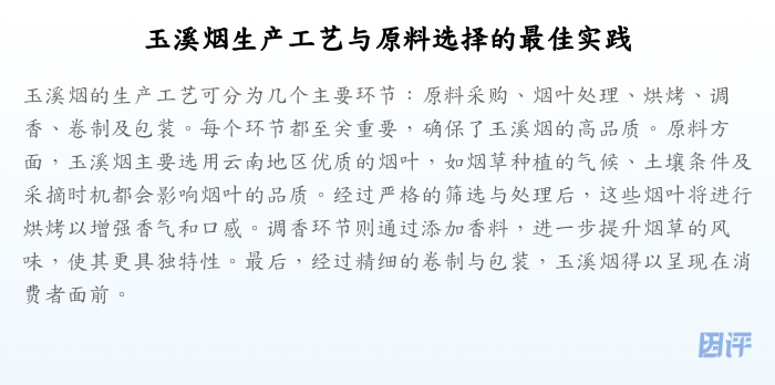 玉溪烟生产工艺与原料选择的最佳实践