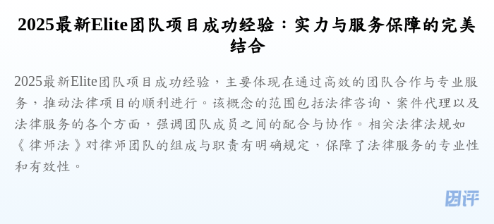 2025最新Elite团队项目成功经验:实力与服务保障的完美结合