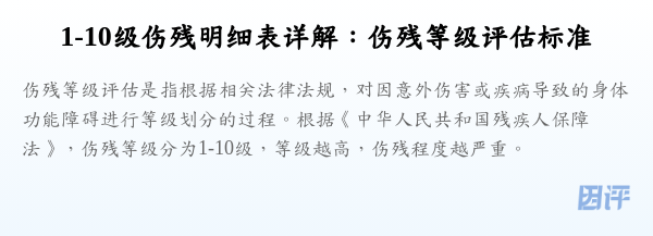 1-10级伤残明细表详解:伤残等级评估标准