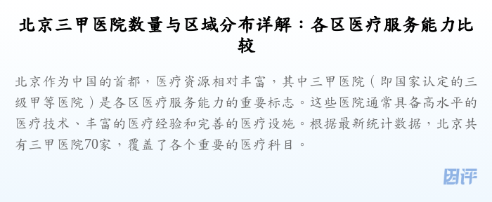 北京三甲医院数量与区域分布详解:各区医疗服务能力比较