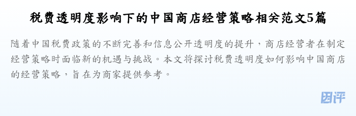 税费透明度影响下的中国商店经营策略相关范文5篇