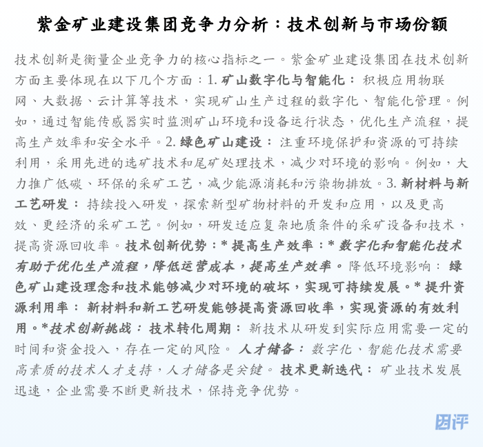 紫金矿业建设集团竞争力分析:技术创新与市场份额