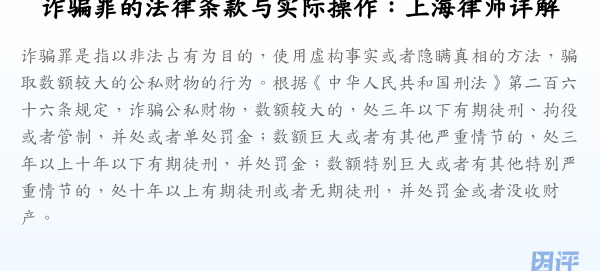 诈骗罪的法律条款与实际操作:上海律师详解