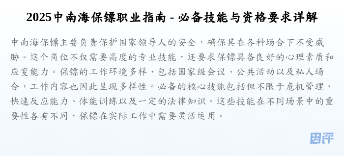 2025中南海保镖职业指南 - 必备技能与资格要求详解