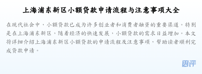 上海浦东新区小额贷款申请流程与注意事项大全
