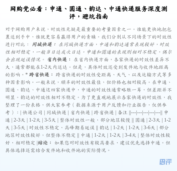 网购党必看:申通、圆通、韵达、中通快递服务深度测评,避坑指南