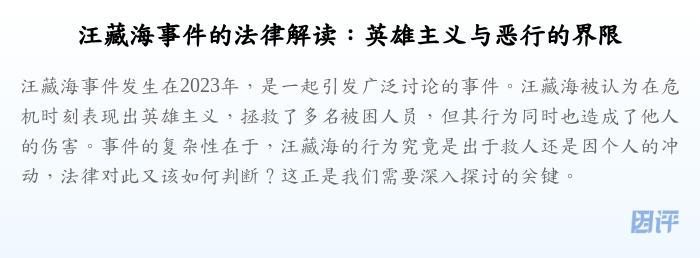 汪藏海事件的法律解读:英雄主义与恶行的界限