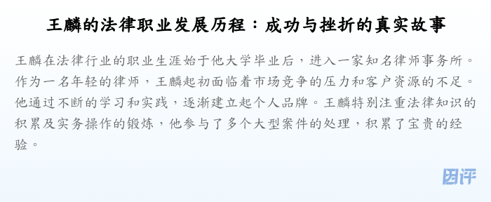 王麟的法律职业发展历程:成功与挫折的真实故事