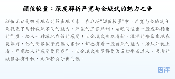 颜值较量:深度解析严宽与金城武的魅力之争
