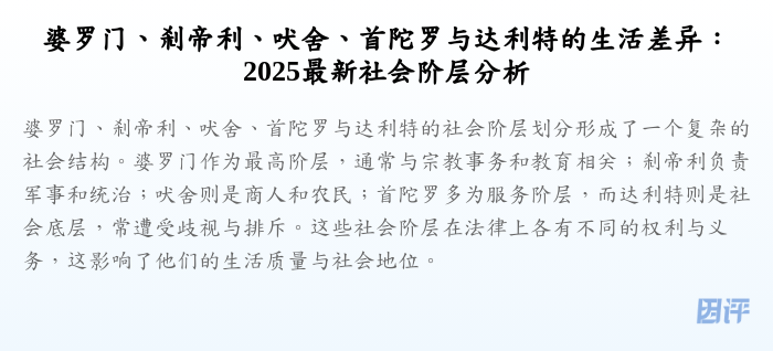 婆罗门、刹帝利、吠舍、首陀罗与达利特的生活差异:2025最新社会阶层分析