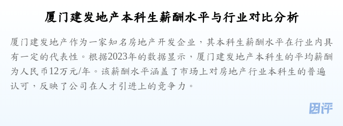 厦门建发地产本科生薪酬水平与行业对比分析