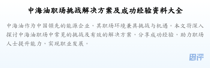 中海油职场挑战解决方案及成功经验资料大全