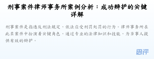 刑事案件律师事务所案例分析:成功辩护的关键详解