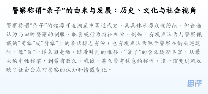 警察称谓“条子”的由来与发展:历史、文化与社会视角
