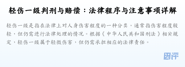 轻伤一级判刑与赔偿:法律程序与注意事项详解