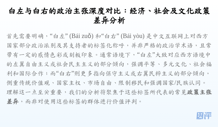 白左与白右的政治主张深度对比:经济、社会及文化政策差异分析