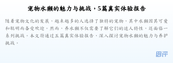 宠物水獺的魅力与挑战,5篇真实体验报告