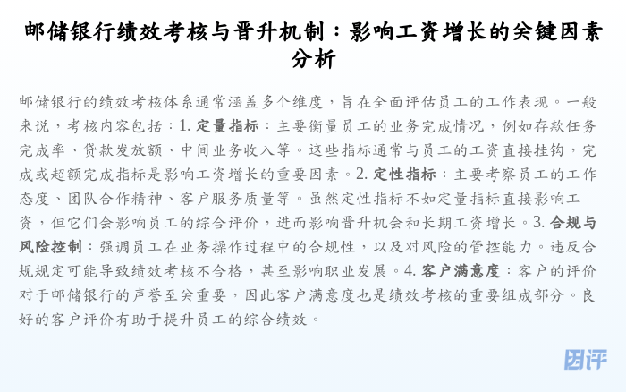 邮储银行绩效考核与晋升机制:影响工资增长的关键因素分析