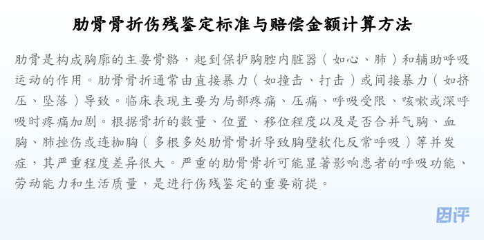 肋骨骨折伤残鉴定标准与赔偿金额计算方法