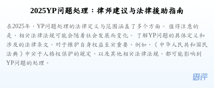 2025YP问题处理:律师建议与法律援助指南