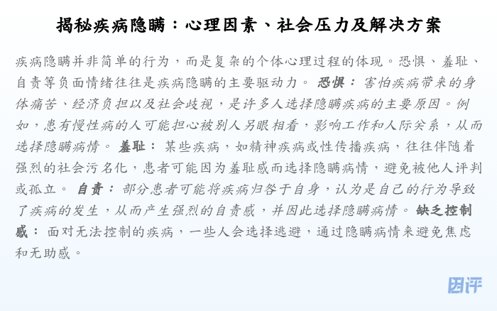 揭秘疾病隐瞒:心理因素、社会压力及解决方案