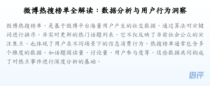 微博热搜榜单全解读:数据分析与用户行为洞察