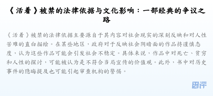 《活着》被禁的法律依据与文化影响:一部经典的争议之路