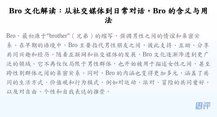 Bro 文化解读:从社交媒体到日常对话,Bro 的含义与用法