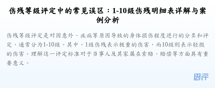伤残等级评定中的常见误区:1-10级伤残明细表详解与案例分析