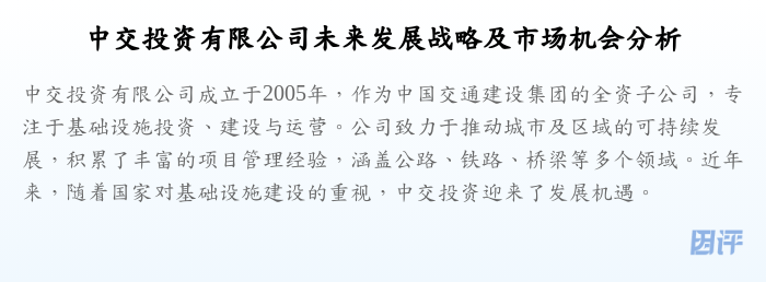 中交投资有限公司未来发展战略及市场机会分析