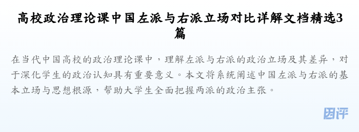 高校政治理论课中国左派与右派立场对比详解文档精选3篇