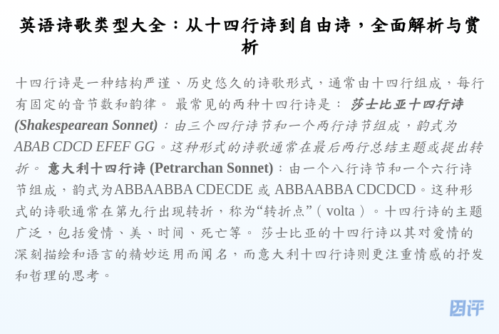 英语诗歌类型大全:从十四行诗到自由诗,全面解析与赏析
