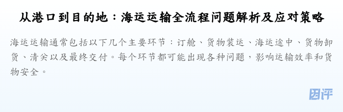 从港口到目的地:海运运输全流程问题解析及应对策略