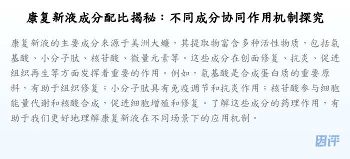 康复新液成分配比揭秘:不同成分协同作用机制探究