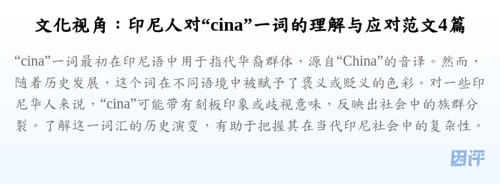 文化视角:印尼人对“cina”一词的理解与应对范文4篇