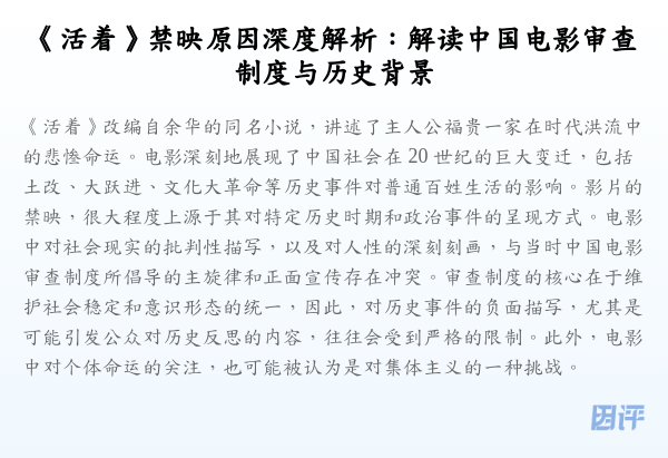 《活着》禁映原因深度解析:解读中国电影审查制度与历史背景