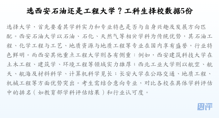 选西安石油还是工程大学?工科生择校数据5份