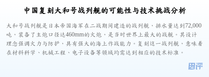 中国复刻大和号战列舰的可能性与技术挑战分析
