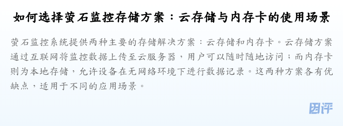 如何选择萤石监控存储方案:云存储与内存卡的使用场景