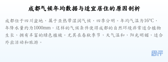 成都气候年均数据与适宜居住的原因剖析