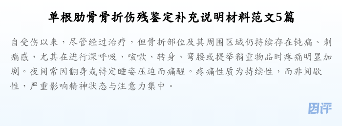 单根肋骨骨折伤残鉴定补充说明材料范文5篇