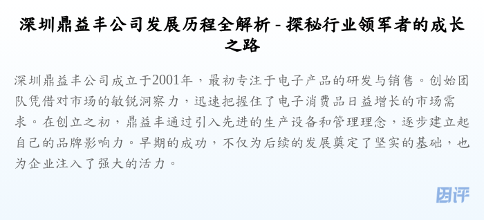 深圳鼎益丰公司发展历程全解析 - 探秘行业领军者的成长之路