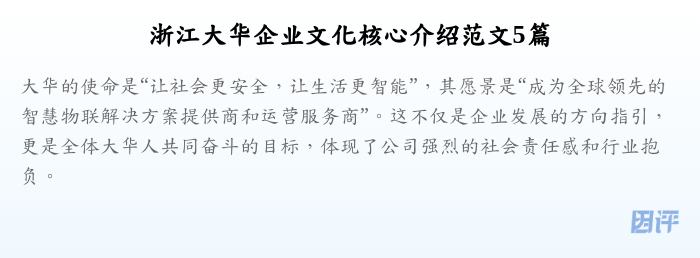 浙江大华企业文化核心介绍范文5篇