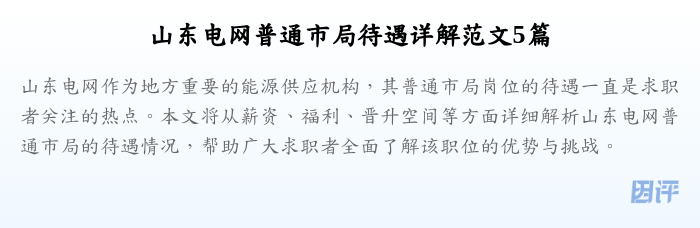 山东电网普通市局待遇详解范文5篇