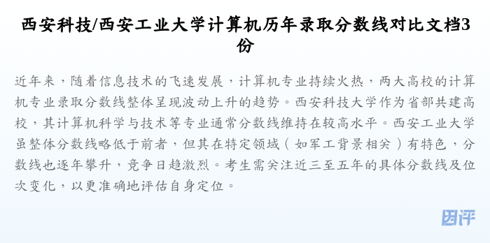 西安科技/西安工业大学计算机历年录取分数线对比文档3份