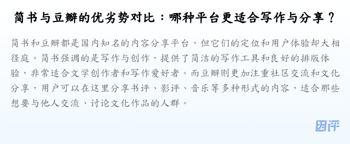 简书与豆瓣的优劣势对比:哪种平台更适合写作与分享?
