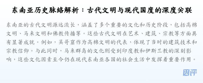 东南亚历史脉络解析:古代文明与现代国度的深度关联