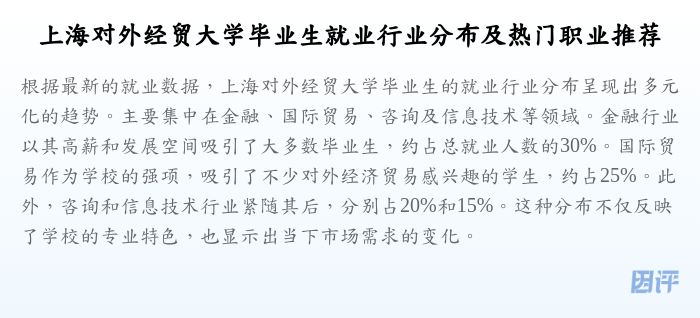 上海对外经贸大学毕业生就业行业分布及热门职业推荐