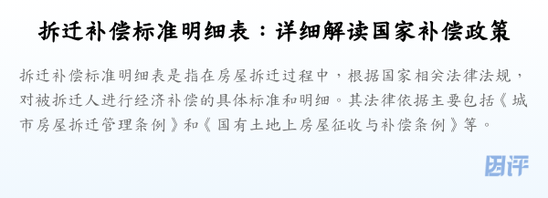 拆迁补偿标准明细表:详细解读国家补偿政策