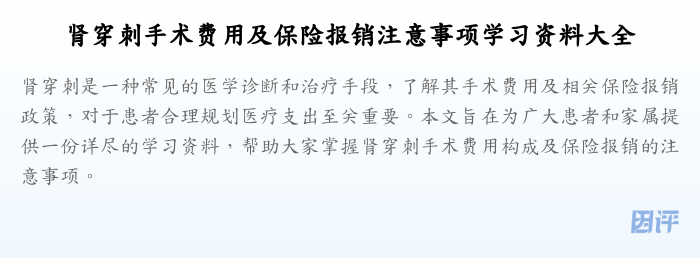 肾穿刺手术费用及保险报销注意事项学习资料大全
